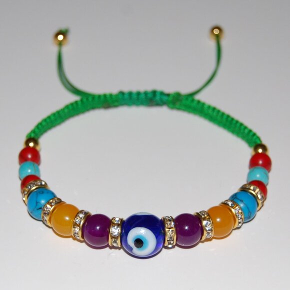 Evil Eye Bracelet,Multi Gemstones Bracelet,Hamsa Bracelet,Drawstring Bracelet - Picture 2 of 3